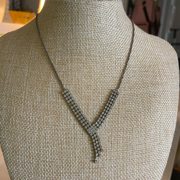 Silver art deco white stone necklace - Picture 1 of 7